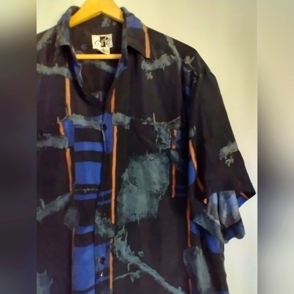 100% Silk Men"s Graphic Vintage Geometric Blouse Shirt Size Medium CSC - Picture 4 of 7